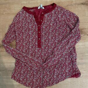 Red Floral Lucky Brand Long Sleeve Top Shirt Sz XS
